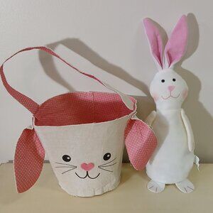 Fabric rabbit basket with stuffed bunny